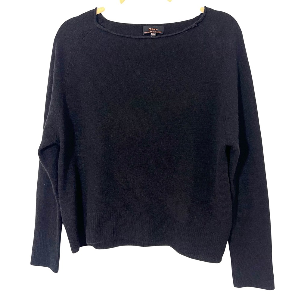 Quince‎ Sweater Womens XS Black Mongolian Cashmere Boat Neck Quiet Luxury Casual